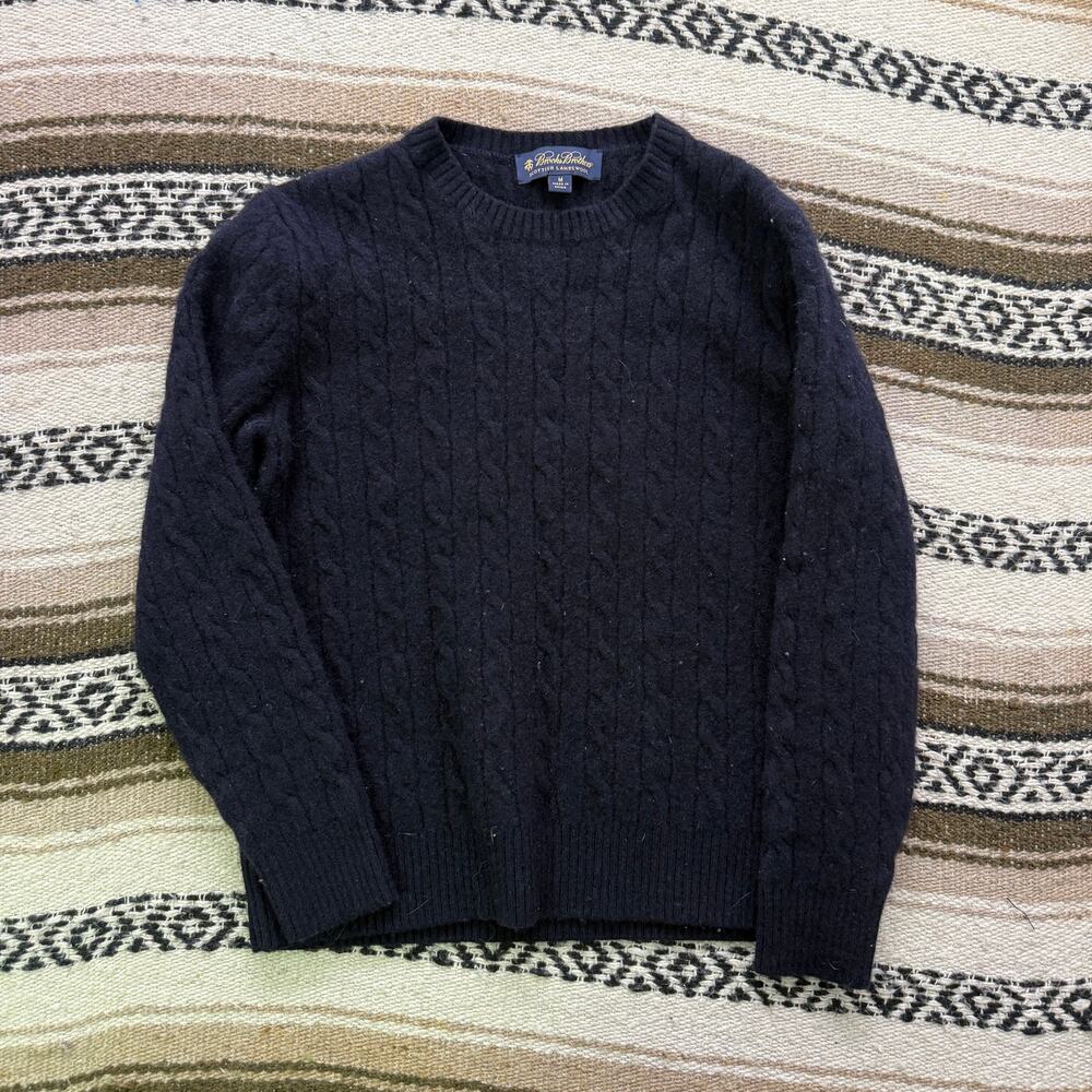 Women's Brooks Brothers Navy Blue Lambswool Knit Crewneck Pullover Sweater Sz M